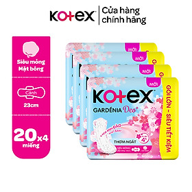 Combo 4 gói băng vệ sinh Gardenia Deo+ - Hoa Anh Đào siêu mỏng cánh 23cm 20 miếng