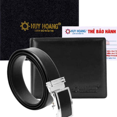 Bộ Ví & Thắt Lưng Nam Da Bò Huy Hoàng HT2102-HT4111 (23 x 11,5 cm) - Đen