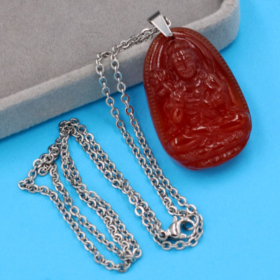 Vòng cổ Đại Thế Chí Bồ Tát - thạch anh đỏ 3.6cm DITTOB4 - dây inox bạc - kèm hộp nhung - tuổi Ngọ