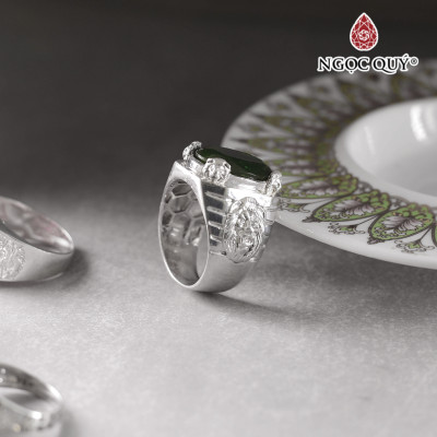 Nhẫn bạc nam mặt đá Ngọc bích 13x18mm Ni19 mệnh hỏa , mộc - Ngọc Quý Gemstones