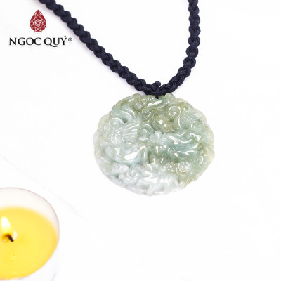 Mặt dây chuyền cẩm thạch long phụng 45mm mệnh hỏa , mộc - Ngọc Quý Gemstones