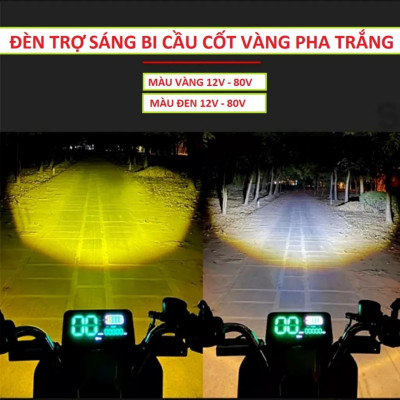 Đèn trợ sáng bi cầu motofish 2 chế độ cốt vàng pha trắng 12v-80v - 45w siêu sáng