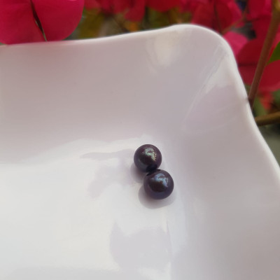Đôi Bông Tai Ngọc Trai Cao Cấp Màu đen xám  Size 7mm tự nhiên Mệnh thủy mộc  Nữ về bọc làm đôi bông tai vàng đeo cực kỳ xinh ạ