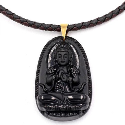 [Tuổi Mùi, Thân] Dây Chuyền Mặt Phật Đại Nhật Như Lai Thạch Anh Đen 5cm + Dây Da - Mặt Size Lớn - Tặng Kèm Móc Inox - May Mắn - Bình An