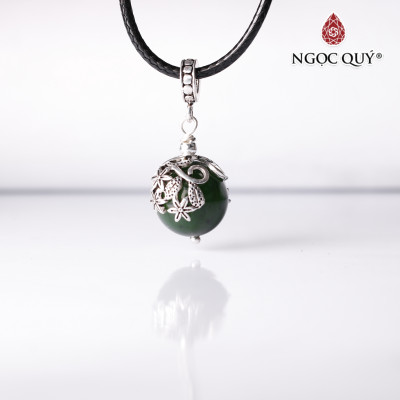 Mặt dây chuyền hạt đá ngọc bích bọc charm bạc mệnh hỏa, mộc - Ngọc Quý Gemstones