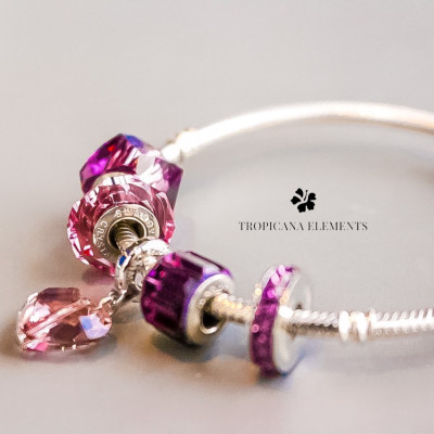 Lắc Tay Tropicana Phối Charm Swarovski Pave Tim Tím