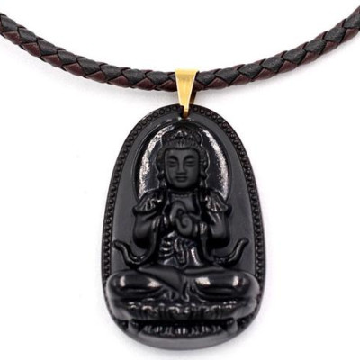 [Tuổi Mùi, Thân] Dây Chuyền Mặt Phật Đại Nhật Như Lai Thạch Anh Đen 5cm + Dây Da - Mặt Size Lớn - Tặng Kèm Móc Inox - May Mắn - Bình An