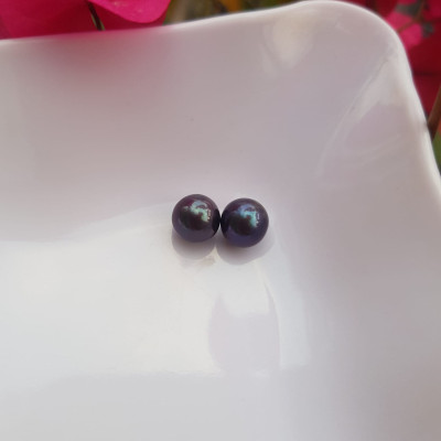 Đôi Bông Tai Ngọc Trai Cao Cấp Màu đen xám  Size 7mm tự nhiên Mệnh thủy mộc  Nữ về bọc làm đôi bông tai vàng đeo cực kỳ xinh ạ