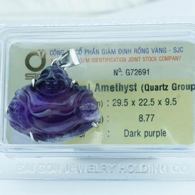 Mặt Dây Chuyền Phật Di Lặc Thạch Anh Tím Amethyst Tự Nhiên Kiểm Định