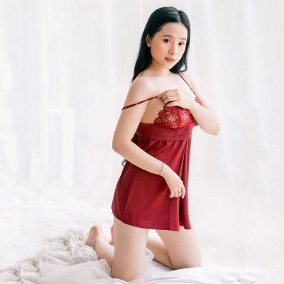 Váy ngủ lụa cao cấp Q77 - váy ngủ nữ, váy ngủ 2 dây, váy ngủ gợi cảm, váy ngủ sexy, đầm ngủ lụa mặc nhà hai dây phối ren ngực