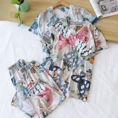 Bộ Đồ Pijama Nữ Mặc Nhà Ngắn Tay Azuno BN0609 Chất Liệu Cotton Lụa Có Lót Ngực Tiện Lợi Cho Mùa Hè