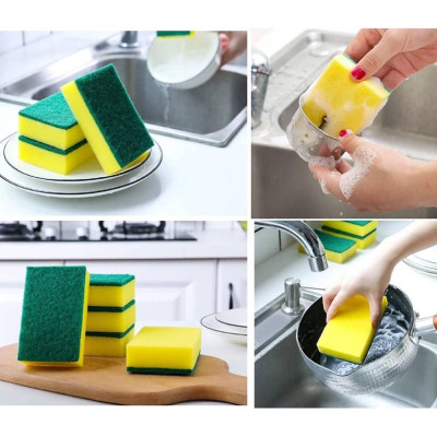 COMBO 2 Miếng Rửa Chén Bát Đĩa, Cọ Đa Năng 2 Mặt Xanh Vàng, Rửa Đánh Xoong Nồi Chảo, Sạch Sẽ, Tiện Dụng Nhà Bếp Gia Đình - TakyHome 5150set2
