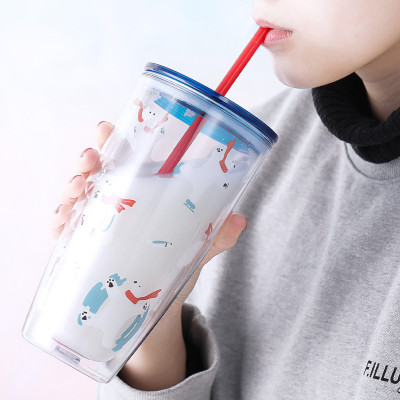 Ly nhựa 2 lớp Lock&Lock HAP507 750ml - Hàng chính hãng, có ống hút, có nắp đậy - Tặng kèm cọ rửa