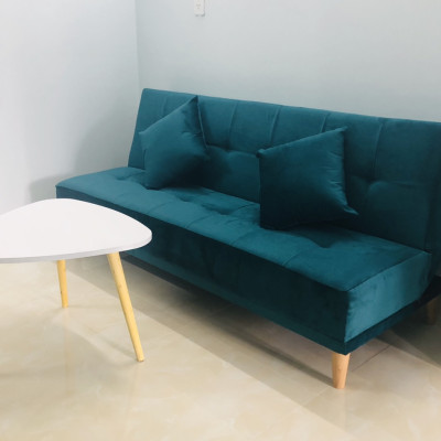 Bộ sofa bed, sofa giường vải nhung xanh nhung cổ vịt XNCV 1m7x90, bộ sofa phòng khách