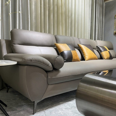 Sofa góc L da bò Italy Juno sofa màu xám – SFLCT01 3m3 x 1m9 hàng cao cấp chuẩn da bò nhập khẩu Ý