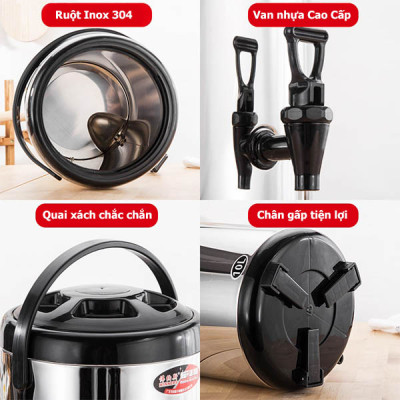 Bình Ủ Trà Giữ Nhiệt Inox 304 Có Vòi Bấm Nước- Dung Tích 8-12 L - Hàng Loại 1- Chính Hãng MINIIN
