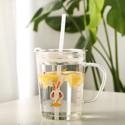 Cốc Pha Sữa Uống Nước Cốc Thuỷ Tinh Chịu Nhiệt Có Vạch Chia Dung Tích 400ML- Có Nắp Đậy Kín Chặt Kèm Ống hút Hút - Hàng Chính Hãng MINIIN
