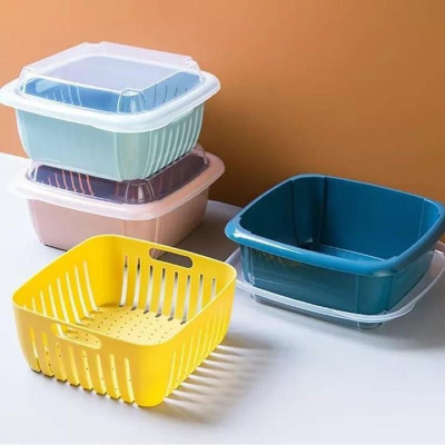 Bộ Rổ Vuông Kèm Thau Và Nắp Đậy Tiện Dụng - Hàng Loại 1- Giao Màu Ngẫu Nhiên