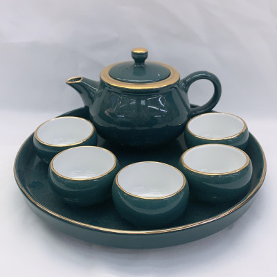 BỘ ẤM CHÉN PHA TRÀ TRUYỀN THỐNG KÈM KHAY SỨ TRÒN MEN BÓNG - ANTH685