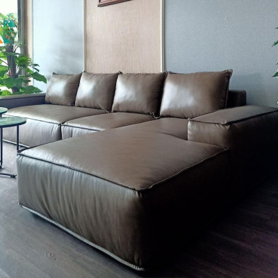 Sofa góc L 100% da bò Italy Juno sofa màu nâu SFLCT16 3m2 x 1m6 hàng cao cấp chuẩn da bò nhập khẩu Ý