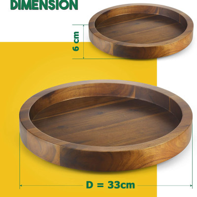 Khay gỗ xoay 360 độ đường kính 33cm, decor trang trí thức ăn, đựng đồ dùng nhà bếp - Màu nâu gỗ và trắng