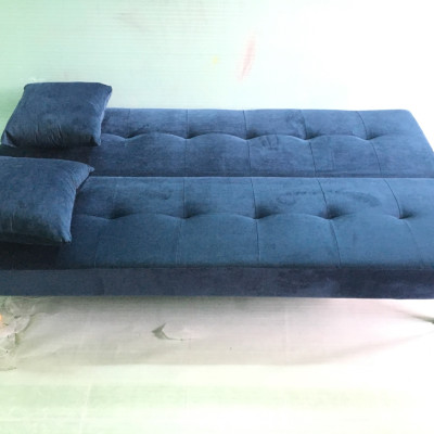 Ghế sofa giường, sofa bed phòng khách xanh dương đậm nhung và 2 đôn tròn G2D