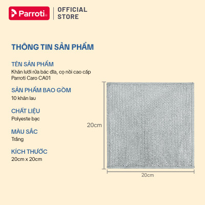 Khăn Lưới Rửa Chén Bát, Lau Bếp Sợi Kim Loại, Miếng Cọ Rửa Đa Năng, Giẻ Rửa Bát Đĩa, Xong Nồi 2 Trong 1 Parroti CA01