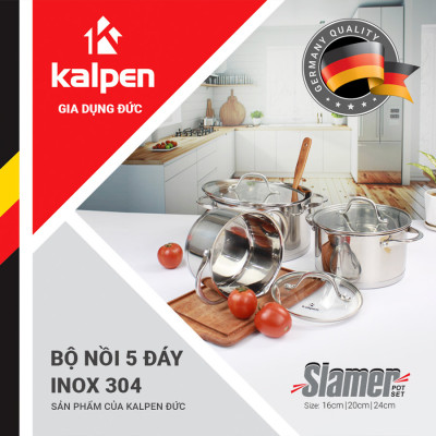 Bộ 3 nồi Inox 304 cao cấp 5 đáy Kalpen Slamer size 16,20,24cm chuẩn Đức - Hàng chính hãng