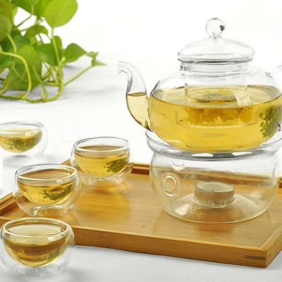 Bộ ấm thủy tinh giữ nhiệt cốc uống trà 2 lớp _ AVN 60