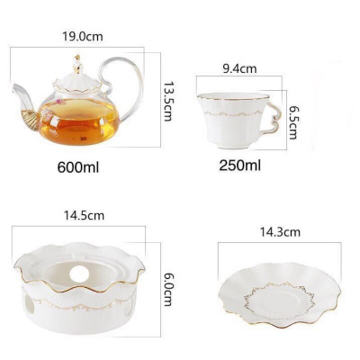 BỘ ẤM THỦY TINH  PHA TRÀ HOA KÈM KHAY SỨ, 6 CỐC VÀ GIÁ TREO KIM LOẠI MẠ VÀNG - VD56