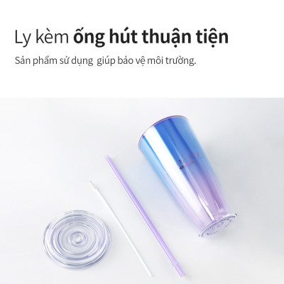 Ly nhựa 2 lớp Lock&Lock màu xanh trắng HAP522BLU 750ml - Hàng chính hãng, có ống hút, có nắp đậy - JoyMall