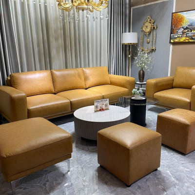 Combo ghế sofa băng 100% da bò Italy Juno sofa màu vàng bò SFBCT22 2m6 hàng cao cấp chuẩn da bò nhập khẩu Ý