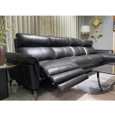 Sofa chỉnh điện góc L da bò Italy Tundo màu đen – SFDLCT29 dài 3m3 x 1m7 hàng cao cấp chuẩn da bò nhập khẩu Ý