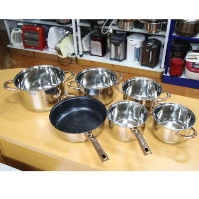 Bộ Nồi Đáy Từ 6 Món EB-8013 Inox Không Gỉ Kèm Năp Kính Cao Cấp Dùng Cho Mọi Loại Bếp- Thiết Kế Đáy 5 Lớp Bền Bỉ- Hàng Chính Hãng MINIIN