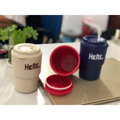 Combo 02 Cốc uống nước nắp xoay Inomata HERE có chỗ cắm ống hút - Nội địa Nhật Bản