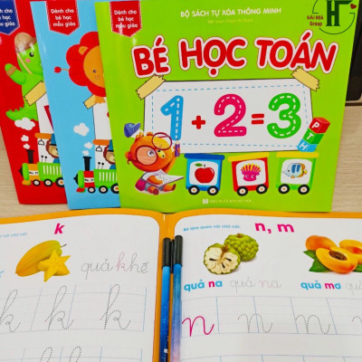 Sách- Combo 4 Cuốn sách Tự xoá Thông minh: Phép trừ+ So sánh+ Toán+ Nét bút (Tặng kèm bút)