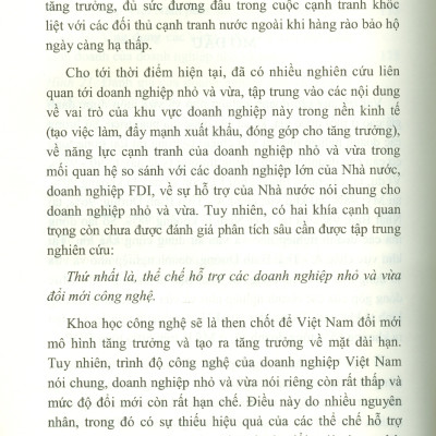 Thể Chế Hỗ Trợ Đổi Mới Công Nghệ Cho Doanh Nghiệp Nhỏ Và Vừa Việt Nam Trong Bối Cảnh Mới (Sách chuyên khảo)