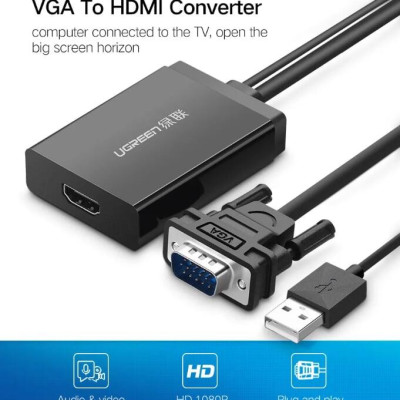 Ugreen UG40213MM106TK 50CM màu Đen Bộ chuyển VGA sang HDMI có trợ nguồn - HÀNG CHÍNH HÃNG