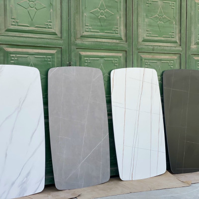Bộ bàn ăn mặt đá phiến Ceramic kết hợp ghế Nordic sọc