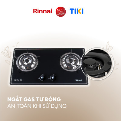 Bếp gas âm Rinnai RVB-2BG(B)N mặt bếp kính và kiềng bếp men - Hàng chính hãng.