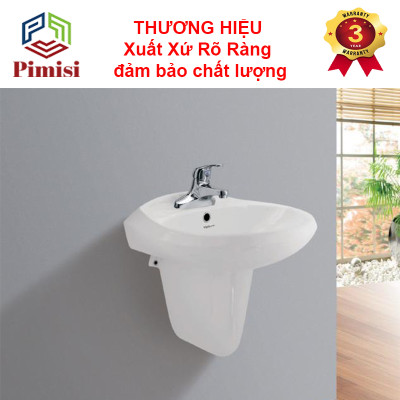 Vòi lavabo nóng lạnh Pimisi cho chậu rửa mặt 3 lỗ (2 chân) bằng đồng thau - mạ crom, niken sáng bóng dùng trong nhà tắm - điều chỉnh nước bằng gật gù nóng lạnh gắn trên bồn chậu rửa mặt treo tường đầy đủ phụ kiện xi phông và dây cấp nước | Hàng chính hãng