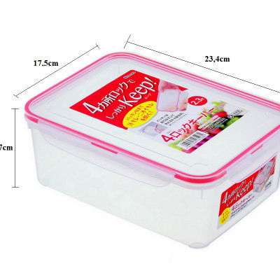 Combo 3 hộp nhựa bảo quản thực phẩm Inomata hình chữ nhật - Có khóa nắp 4 chiều