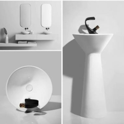 CHẬU LAVABO TRỤ TRÒN LIỀN KHỐI hình nón rất Việt Nam GROVES GRL NTT (43x43x87), men sáng bóng 100 năm