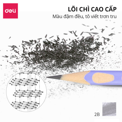Bút Chì Gỗ Định Vị 2B Deli - Hộp 12 Dễ Cầm Điều Chỉnh Tư Thế Viết Học Sinh Luyện Chữ Vẽ Phác Thảo Văn Phòng An Toàn