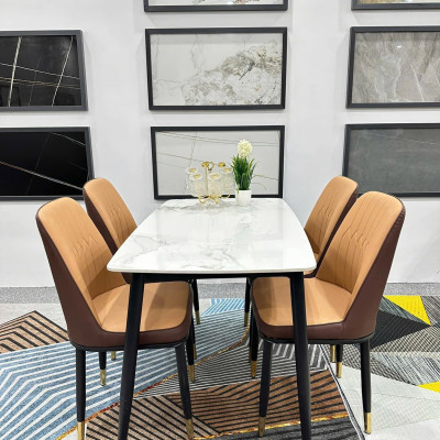Bộ bàn ăn mặt mặt đá Ceramic bóng kết hợp 4 ghế 6 ghế 8 ghế Monet