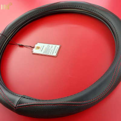 Bọc vô lăng cao cấp Macsim mã 8892 màu đen chỉ đỏ - chất liệu da thật - Khâu tay 100% size M phù hợp các loại xe