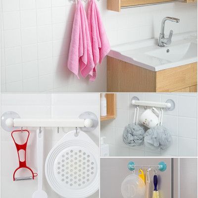 Thanh nhựa 4 móc treo đồ núm hít chân không, dùng để treo các loại vật dụng nhỏ, nhẹ trong phòng tắm, nhà bếp - nội địa Nhật Bản