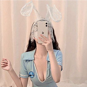 Bờm tai thỏ liền mặt nạ ren - Băng Đô Mặt nạ tai thỏ hoá trang sexy