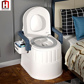 Bồn cầu di động loại lớn đa chức năng cho người già, bà bầu ,người bệnh tiện lợi chất liệu nhựa abs cao cấp có tay vịn đệm tựa lưng, Ghế Ngồi toilet Khử Mùi Tiện Dụng