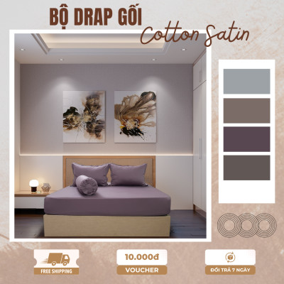 Bộ Ga Gối Giường 1m6x2m Cotton Satin 4 món Nhiều Màu bo chun Cao Cấp MYM Mềm Mịn Thoáng Mát